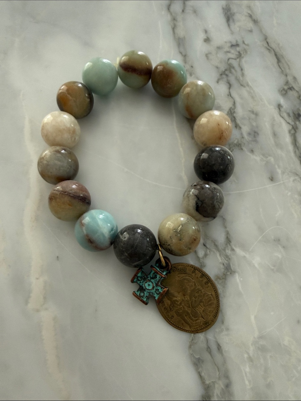 Rado Multicolored Beaded Bracelet with Turquoise Cross & Coin Charm